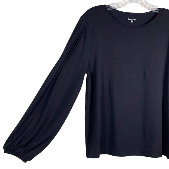 NWT Garnet Hill Knit Top Size Medium Black Pintuck Puff Long Sleeve Crew Neck - Picture 5 of 16